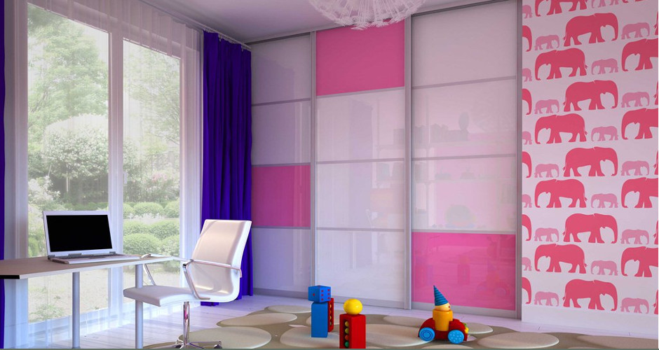 Cool gloass pink sliding door wardrobe